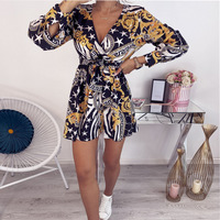 V-Neck Sexy Casual Long-Sleeved Printed Dress - Thumbnail 2