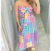 Fashion Sling Check Sleeveless Two-Piece Set - Thumbnail 1