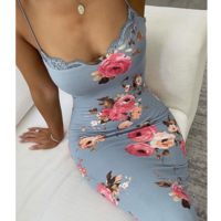 Floral Print Stitching Lace Sling Dress - Thumbnail 1