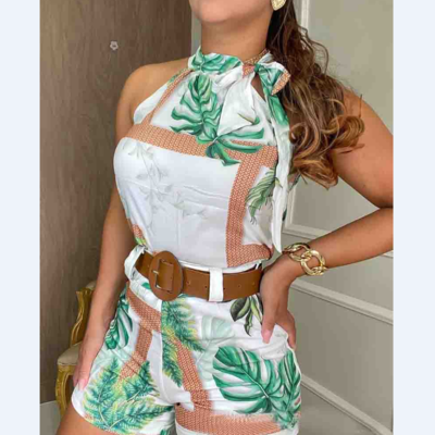 Fashion printed sleeveless jumpsuit