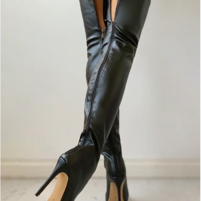Over the knee sexy black high heels women's boots - Thumbnail 3