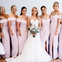 Mermaid Off the Shoulder Pink Long Bridesmaid Dresses - Thumbnail 1