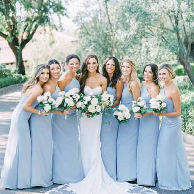 Simple a-line halter sky blue chiffon bridesmaid dresses - Thumbnail 2