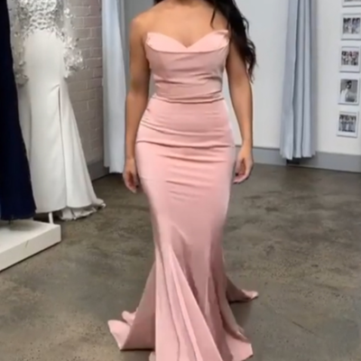 Mermaid strapless sweetheart blush evening party dresses - Thumbnail 4