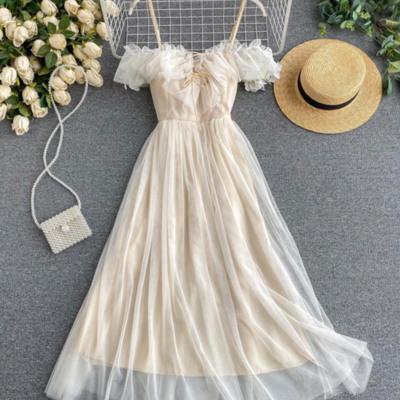 Cute champagne tulle dress fashion dress