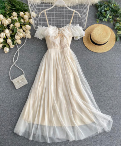 Cute champagne tulle dress fashion dress
