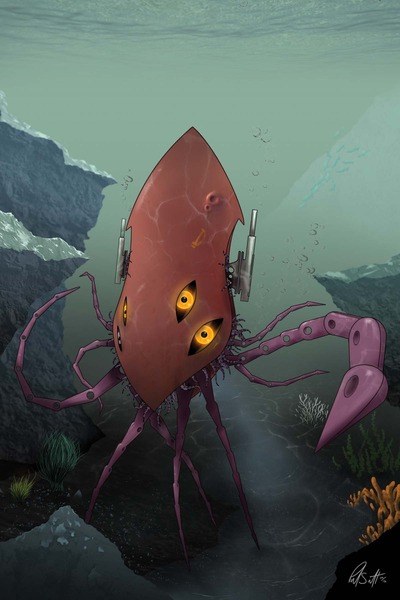 6" x 4" Print - Robot Squid Under Water