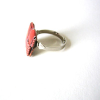 Red Repurposed Junk Mail - Adjustable Ring - Thumbnail 3