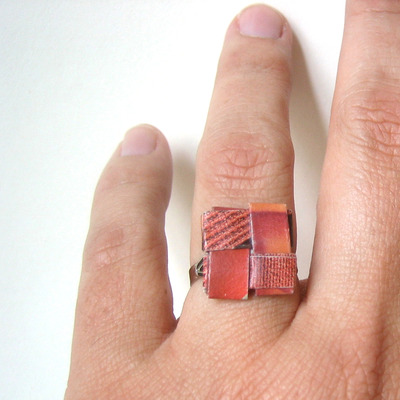 Red repurposed junk mail - adjustable ring