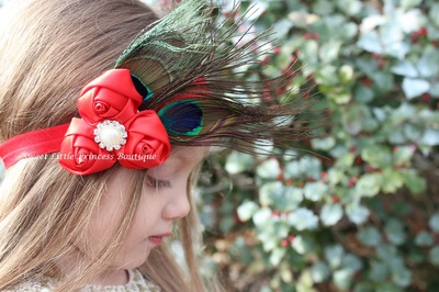 Triple Satin Flower Headbands with Peacock Feathers
