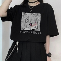 Cute Anime Sweet Girl Cartoon Short Sleeve T-shirt Print Punk Goth Loose Aesthetic Casual Summer E-Girl Kawaii Korean Japanese Harajuku - Thumbnail 1