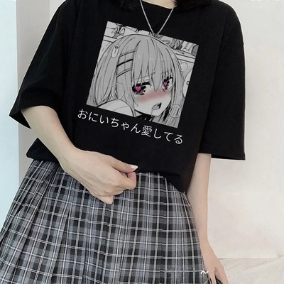 Cute Anime Sweet Girl Cartoon Short Sleeve T-shirt Print Punk Goth Loose Aesthetic Casual Summer E-Girl Kawaii Korean Japanese Harajuku