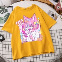 Cute Pastel Sweet Fox Anime Girl Cartoon Print Short Sleeve T-shirt Loose Punk Aesthetic Casual Summer E-Girl Kawaii Korean Japanese Harajuku - Thumbnail 4