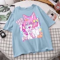 Cute Pastel Sweet Fox Anime Girl Cartoon Print Short Sleeve T-shirt Loose Punk Aesthetic Casual Summer E-Girl Kawaii Korean Japanese Harajuku - Thumbnail 5