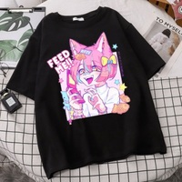 Cute Pastel Sweet Fox Anime Girl Cartoon Print Short Sleeve T-shirt Loose Punk Aesthetic Casual Summer E-Girl Kawaii Korean Japanese Harajuku - Thumbnail 6