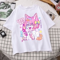Cute Pastel Sweet Fox Anime Girl Cartoon Print Short Sleeve T-shirt Loose Punk Aesthetic Casual Summer E-Girl Kawaii Korean Japanese Harajuku - Thumbnail 7