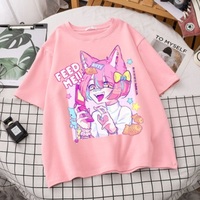 Cute Pastel Sweet Fox Anime Girl Cartoon Print Short Sleeve T-shirt Loose Punk Aesthetic Casual Summer E-Girl Kawaii Korean Japanese Harajuku - Thumbnail 8