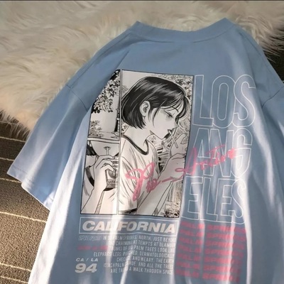 Cute anime girl juice box cartoon print loose oversize short sleeve t-shirt punk goth aesthetic casual summer e-girl kawaii korean japanese harajuku - Thumbnail 3