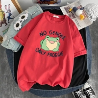 Cute Green Frog No Gender Funny Cartoon Print Short Sleeve T-shirt Oversize Loose Aesthetic Casual Summer E-Girl Kawaii Korean Japanese Haraju - Thumbnail 4