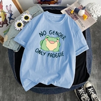 Cute Green Frog No Gender Funny Cartoon Print Short Sleeve T-shirt Oversize Loose Aesthetic Casual Summer E-Girl Kawaii Korean Japanese Haraju - Thumbnail 5