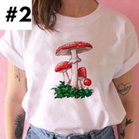 Cute Frog Mushroom Plant Cartoon Print Loose Oversize Short Sleeve T-shirt Punk Aesthetic Casual Summer E-Girl Kawaii Korean Japanese Harajuku - Thumbnail 2