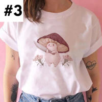 Cute Frog Mushroom Plant Cartoon Print Loose Oversize Short Sleeve T-shirt Punk Aesthetic Casual Summer E-Girl Kawaii Korean Japanese Harajuku - Thumbnail 3