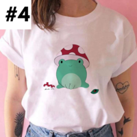 Cute Frog Mushroom Plant Cartoon Print Loose Oversize Short Sleeve T-shirt Punk Aesthetic Casual Summer E-Girl Kawaii Korean Japanese Harajuku - Thumbnail 4