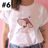 Cute Frog Mushroom Plant Cartoon Print Loose Oversize Short Sleeve T-shirt Punk Aesthetic Casual Summer E-Girl Kawaii Korean Japanese Harajuku - Thumbnail 6