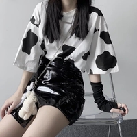 Cute Cow Anime Print Oversized Loose Short Sleeve T-shirt Punk Goth Aesthetic Casual Summer E-Girl Kawaii Korean Japanese Harajuku Streetwear - Thumbnail 1
