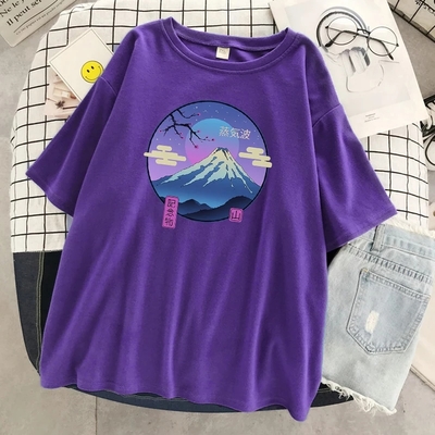 Cute mount fuji japan cartoon anime print oversize short sleeve t-shirt aesthetic casual summer e-girl kawaii korean japanese harajuku streetwear - Thumbnail 4
