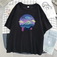 Cute Mount Fuji Japan Cartoon Anime Print Oversize Short Sleeve T-shirt Aesthetic Casual Summer E-Girl Kawaii Korean Japanese Harajuku Streetwear - Thumbnail 1