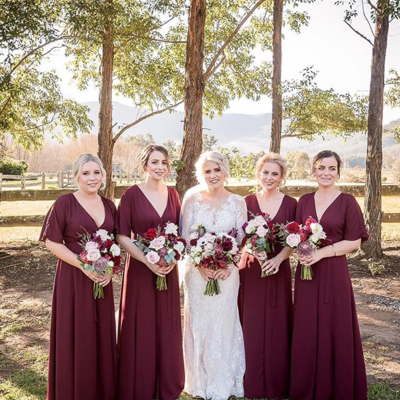 A line v neck burgundy chiffon bridesmaid dresses - Thumbnail 3