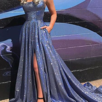 Spaghetti straps cross back mermaid prom dresses with pockets - Thumbnail 3