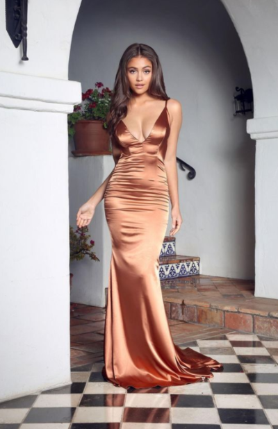 Deep V Neck Backless Satin Long Prom Dresses,Evening Dresses