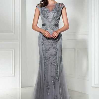 Mermaid lace appliques charming beadings sweep train formal prom dresses - Thumbnail 5