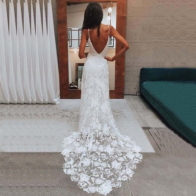 Beach A Line Lace Bridal Wedding Gowns Backless Wedding Dress Bridal Dress,1066