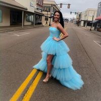 Princess Blue Tulle High Low Prom Dresses,Sweet 16 Party Dresses - Thumbnail 1