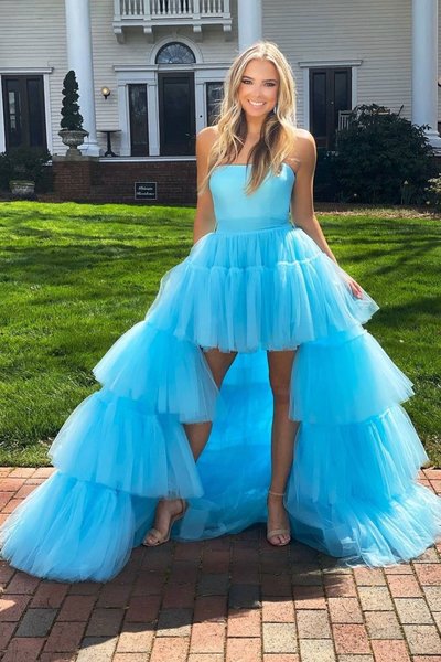 Princess Blue Tulle High Low Prom Dresses,Sweet 16 Party Dresses