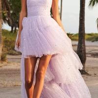 Glitter Ball Gown Strapless Lavender Tiered High Low Gown,Quinceanera Dresses - Thumbnail 2