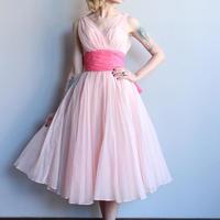 Vintage A-Line V Neck Light Pink Tea Length Prom Evening Dresses - Thumbnail 1