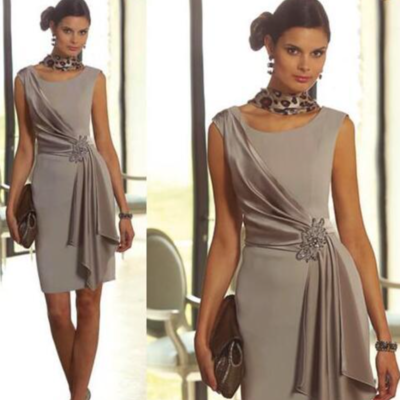 Cap sleeve mother of the bride dresses sheath with scoop neck  - Thumbnail 3