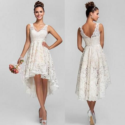 A line high low hot beach short lace wedding dresses  - Thumbnail 5