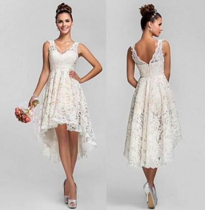 A Line High Low Hot Beach Short Lace Wedding Dresses 