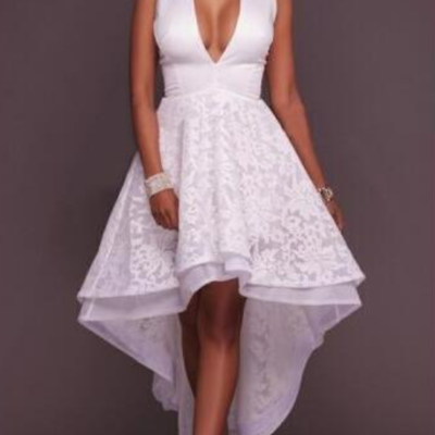 Deep v neck plus size formal evening gown appliqued white party dress - Thumbnail 5