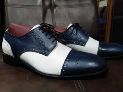 Hand Stitch Two Tone Cap Toe Leather Lace Up Formal Shoes