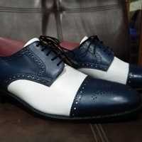 Hand Stitch Two Tone Cap Toe Leather Lace Up Formal Shoes - Thumbnail 1