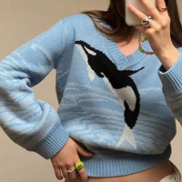 WHALE V-NECK KNITTED SWEATER - Thumbnail 1