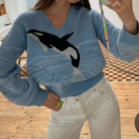 WHALE V-NECK KNITTED SWEATER - Thumbnail 2