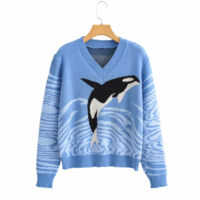 WHALE V-NECK KNITTED SWEATER - Thumbnail 3