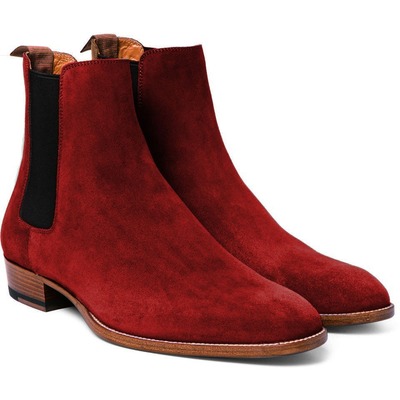 Handmade men maroon suede chelsea boot, new ankle boot